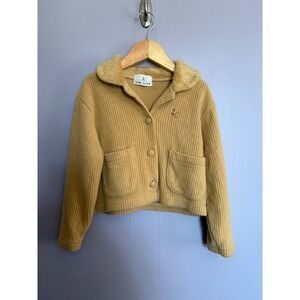Kumikyoku Kids Tan Ribbed Knit Cardigan Sweater Faux Fur Collar Size M (4-5 yrs)